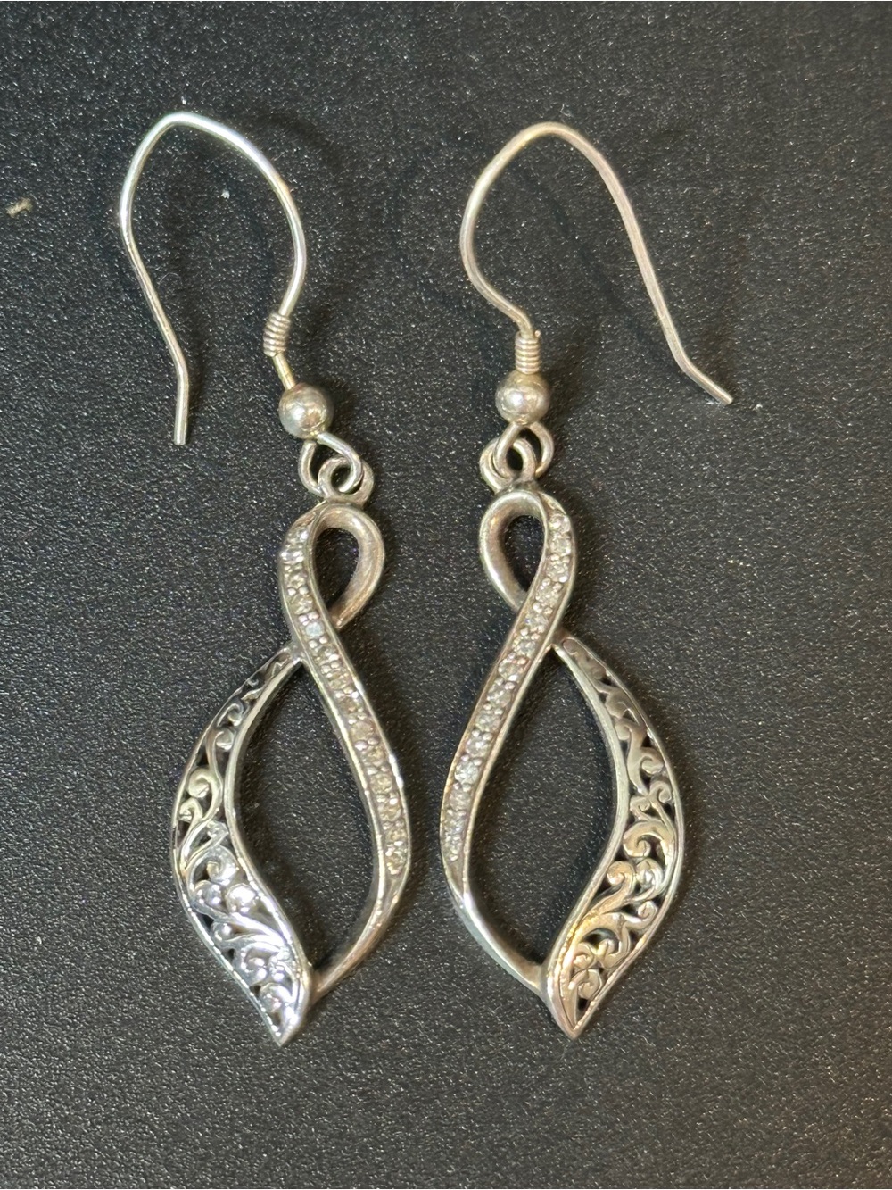 LOIS HILL Sterling Silver Figure Eight Cut Out Earrings Encrusted with Diamonds